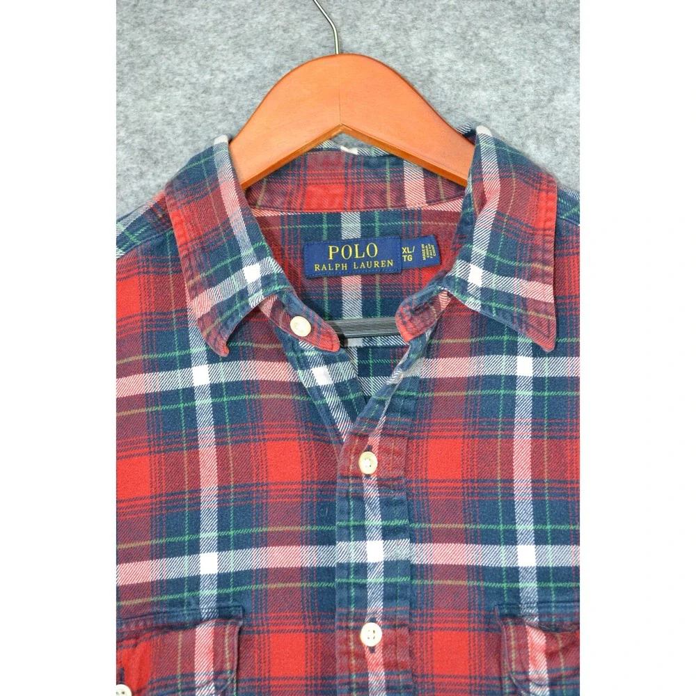 Polo‎ Ralph Lauren Red Plaid LS Button Down Front Flannel Shirt Mens Size XL